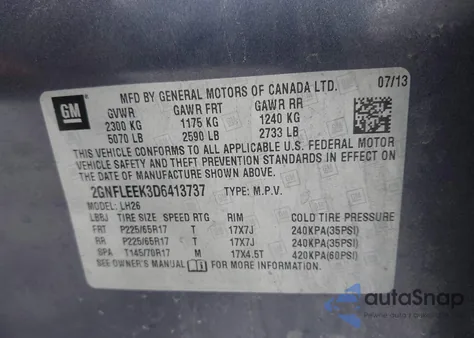 2013 Chevrolet Equinox 1Lt z USA, uszkodzony, nr VIN 2GNFLEEK3D6413737